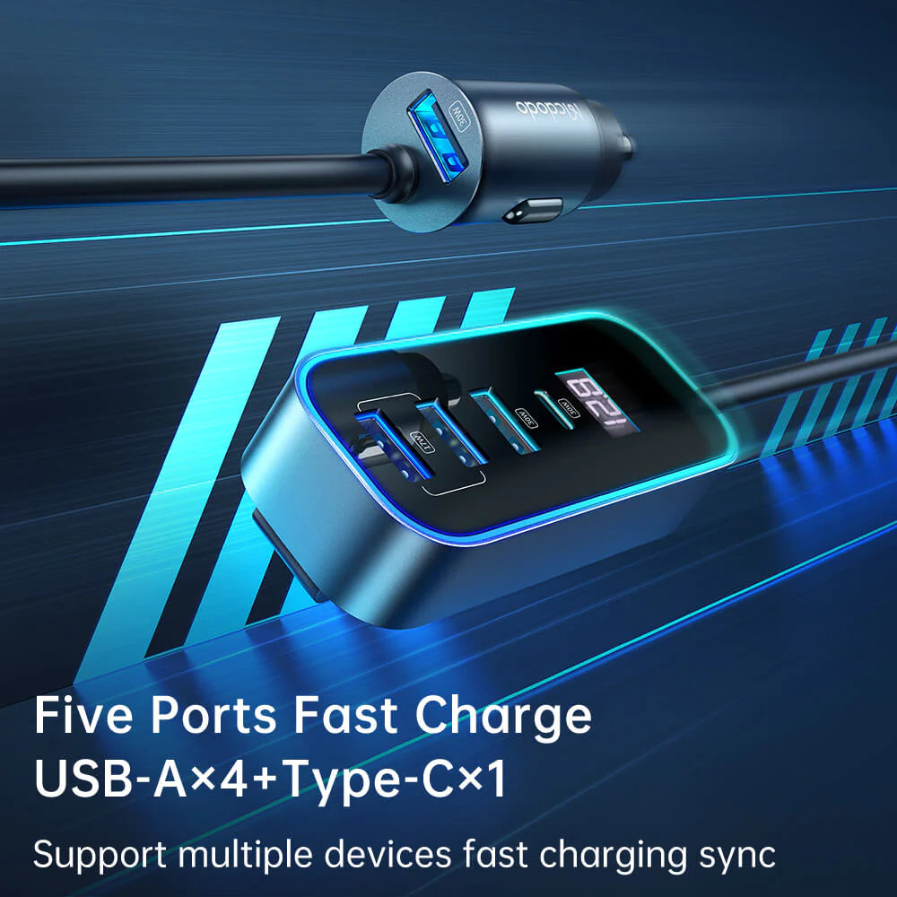 Digital display car charger 5 ports 107W