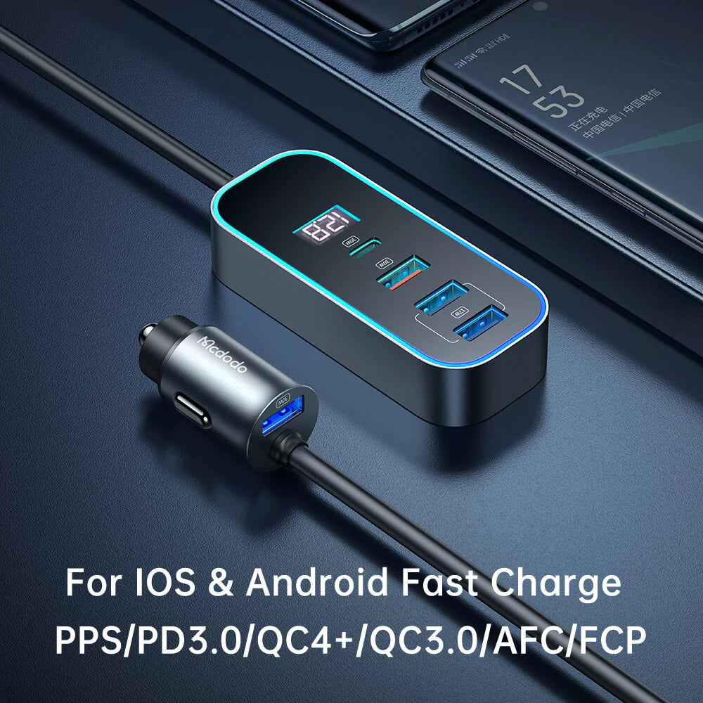 Digital display car charger 5 ports 107W