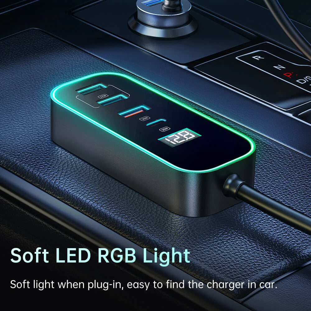 Digital display car charger 5 ports 107W