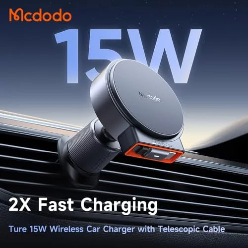 True 15W for iPhone Built - in Retractable cable Magnetic wireless car charger