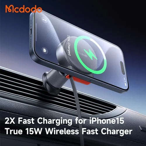 True 15W for iPhone Built - in Retractable cable Magnetic wireless car charger