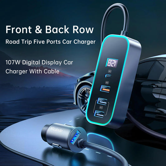 Digital display car charger 5 ports 107W