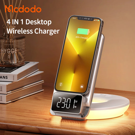 MCDODO 15W Fast Multifunctional Desktop Wireless Charger Time display with alarm function Mg Series