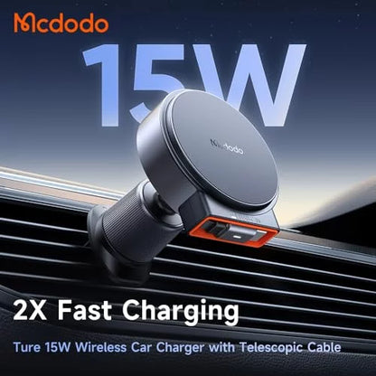 True 15W for iPhone Built - in Retractable cable Magnetic wireless car charger
